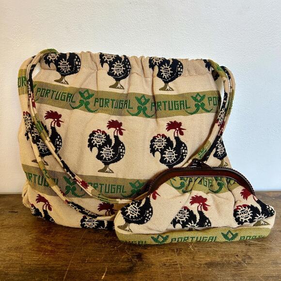 Vintage Handbags - Vintage Portugal Rooster Tote and Matching Change Purse/Clutch | Shoulder Bag